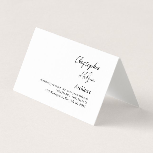 Professional Black White Plain Architect Linen Business Card (Front)