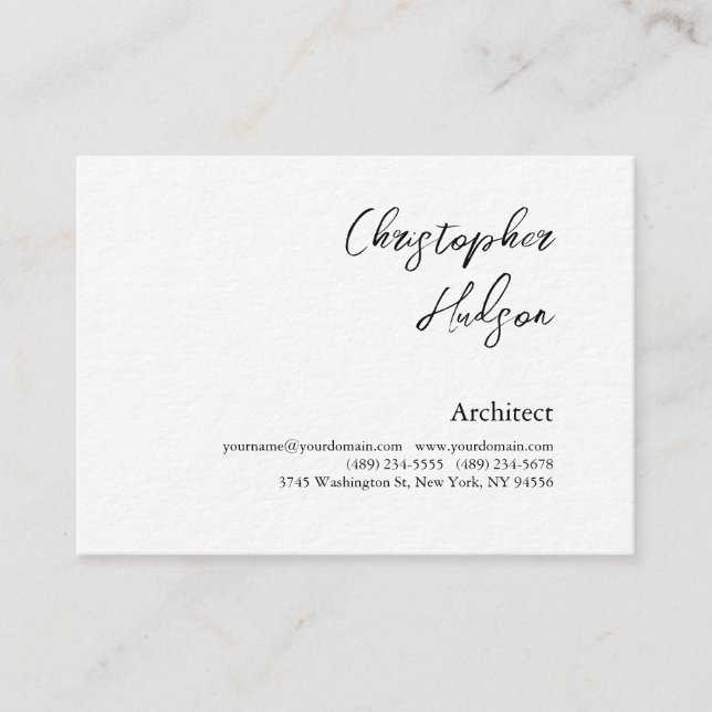 Professional Black White Plain Architect Thick Business Card (Front)