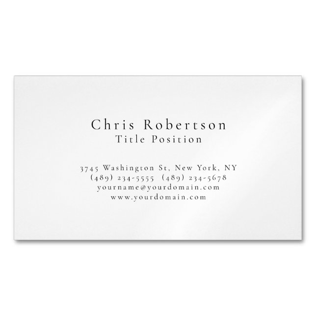 Professional Black White Plain Modern Simple Magnetic Business Card (Front)