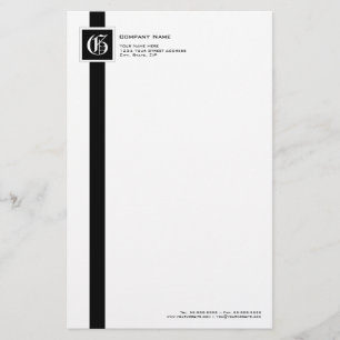 Professional Black & White Stripe Monogram Stationery