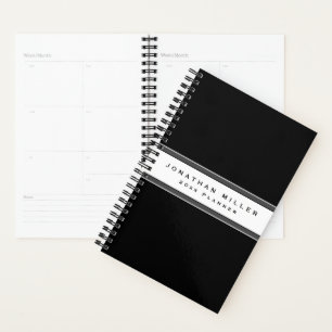 Professional Black & White Stripe Name & Year Planner