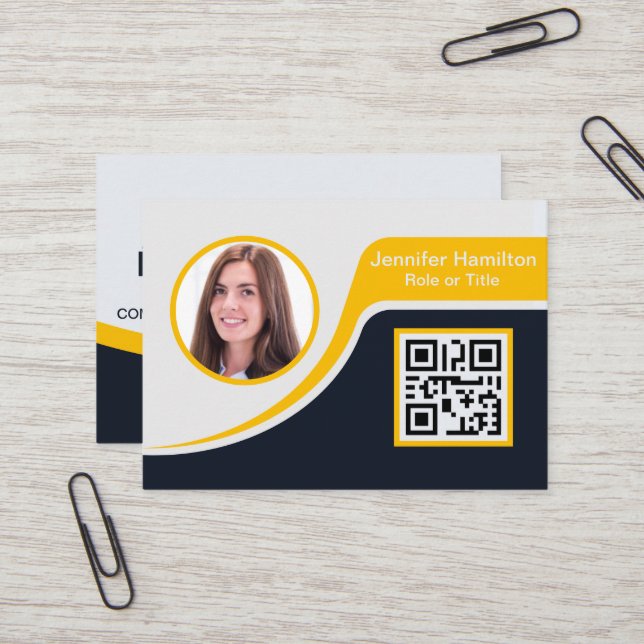 Professional Black Yellow add your Logo QR Busines Business Card (Front/Back In Situ)