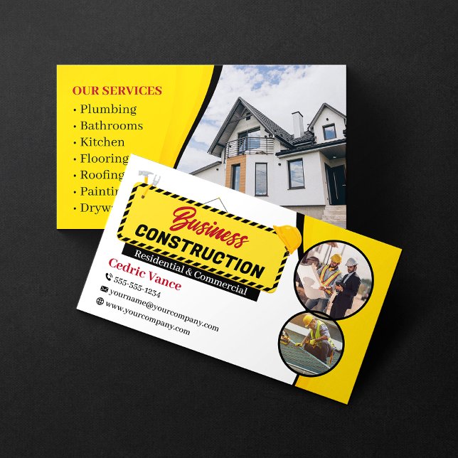 Professional Black & Yellow Building Construction Business Card (Creator Uploaded)