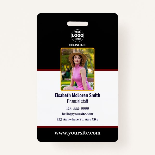 Professional BlackSecurity adge: Photo & Company  ID Badge (Front)