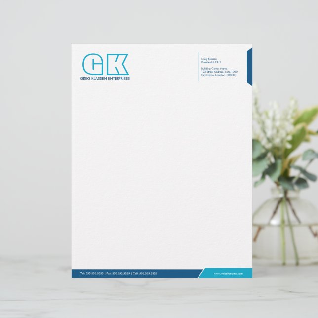 Professional Blue and Teal Customized Letterhead (Standing Front)