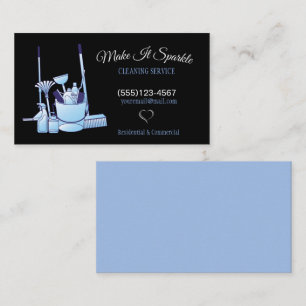 Professional Blue & Black Cleaning Supplies Business Card