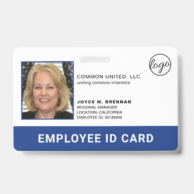 Professional Blue Company Logo Employee Photo ID Badge (Front)