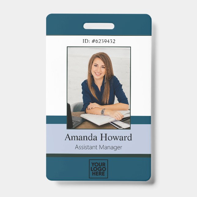 Professional Blue Custom Employee Photo ID Company Badge (Front)