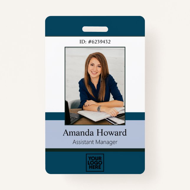 Professional Blue Custom Employee Photo ID Company ID Badge (Front)