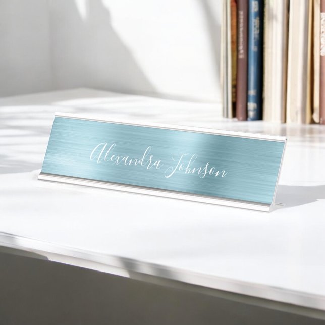 Professional Blue Foil Modern Desk Name Plate (Creator Uploaded)