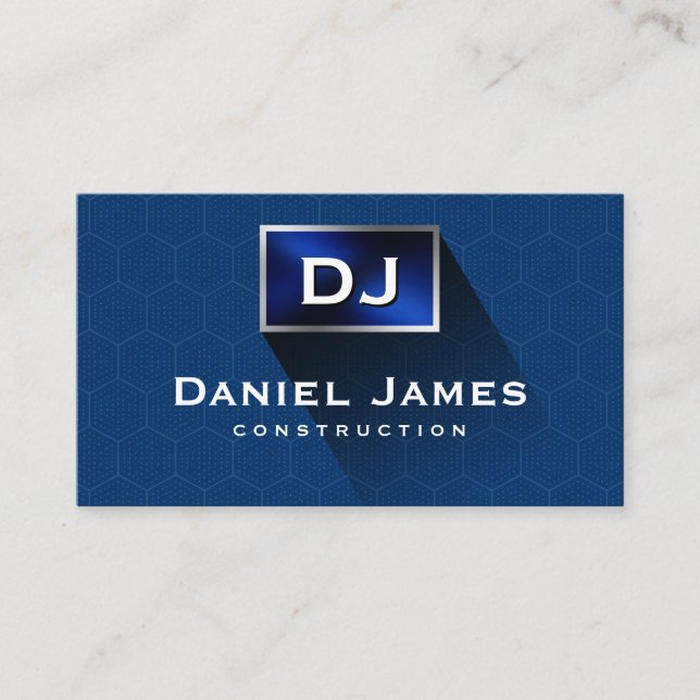 Professional Blue Geometric Construction Business  Card (Front)