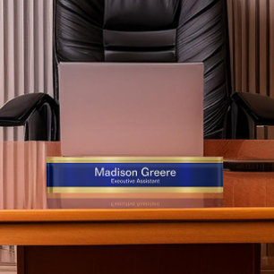 Professional Blue Gold Home Office Nameplate