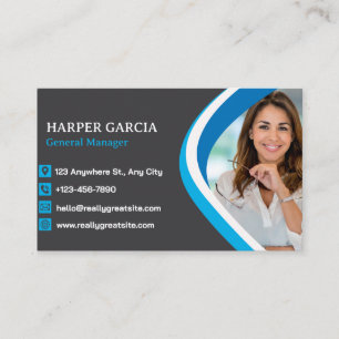 Professional Blue Grey Modern Minimalist Photo Business Card