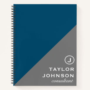 Professional Blue & Grey simple Monogrammed Notebook