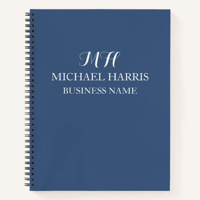 Professional Blue Monogram Initial Business Notebook (Front)