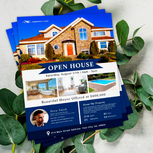 Professional Blue Open House Real Estate Flyer