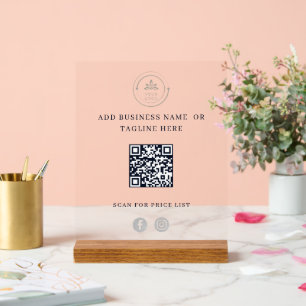 Professional Blue QR Code with Business Logo Acrylic Sign