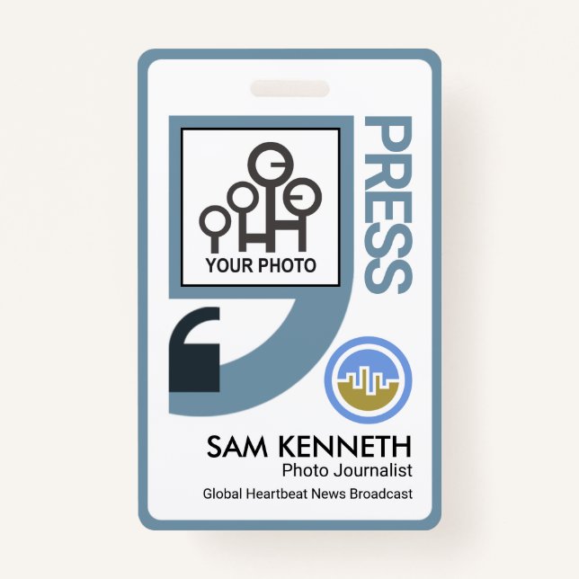 Professional Blue Quotation Marks Press Reporter ID Badge (Front)