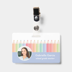 Professional Blue Rainbow Teacher Photo ID badge