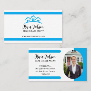 Professional Blue Real Estate Agent Photo Business Card