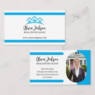 Professional Blue Real Estate Agent Photo Business Card