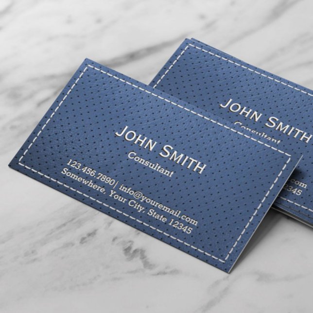 Professional Blue Stitched Leather Business Cards (Creator Uploaded)