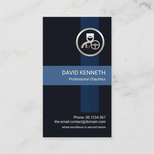 Professional Blue Stripes Silver Chauffeur Business Card (Front)