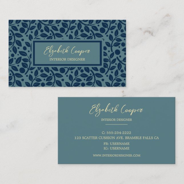Professional Blue Tone Leaf Pattern Business Card (Front/Back)
