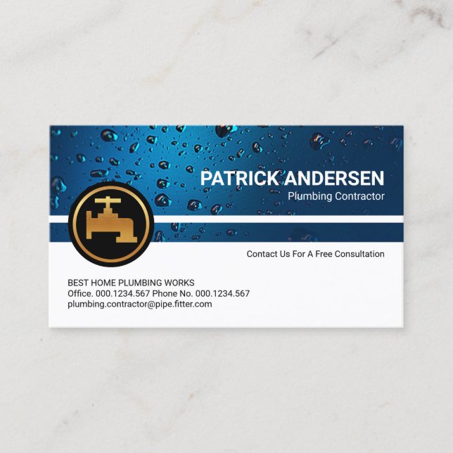 Professional Blue Water Drops Plumbing Business Card (Front)