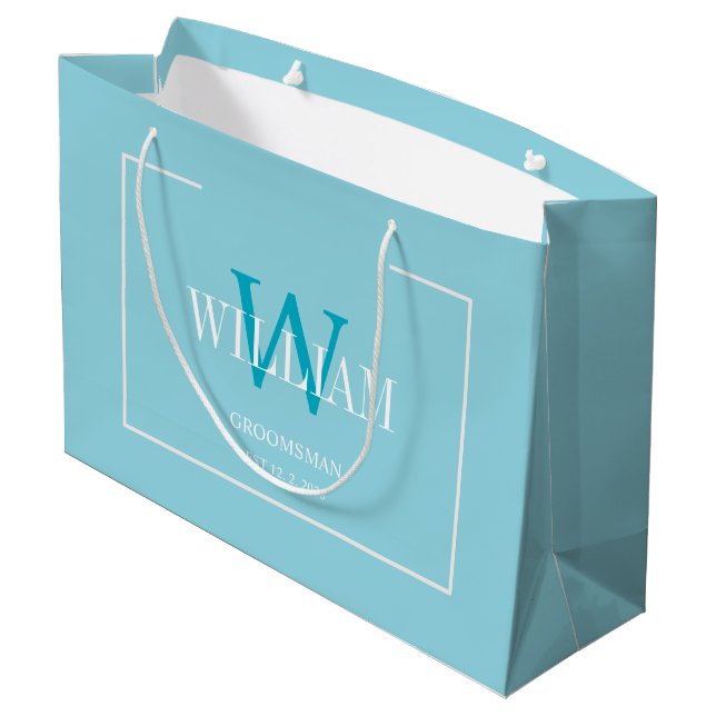 Professional Blue & White Groomsmen Minimalist  Large Gift Bag (Back Angled)
