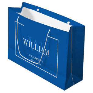Professional Blue & White Groomsmen Minimalist  Large Gift Bag