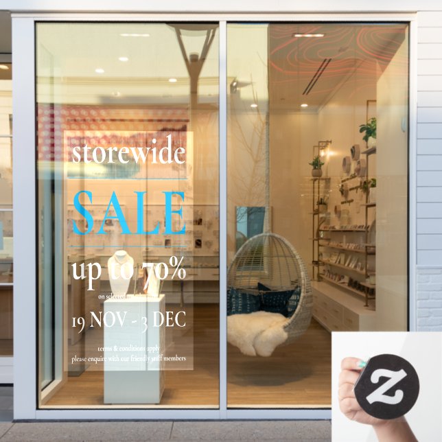 Professional Blue White Sale Window Display Sign (Store Window)