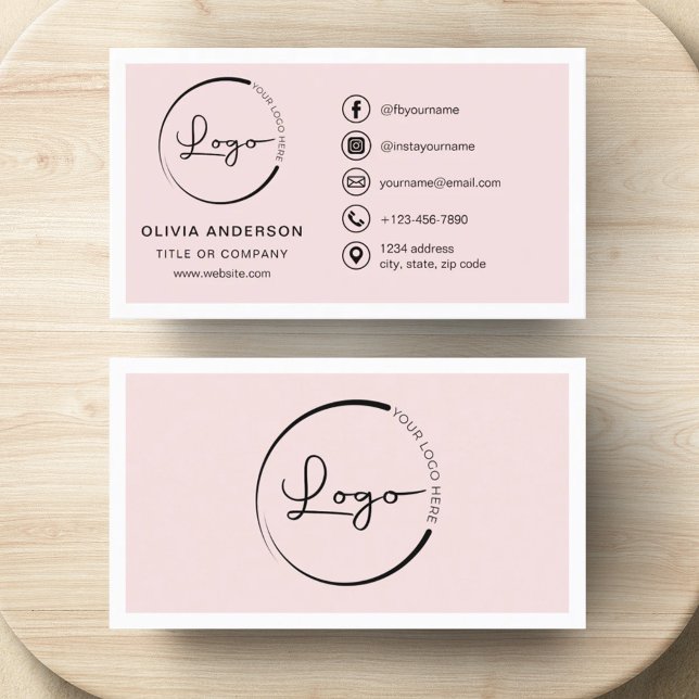 Professional Blush Pink Business Logo Social Media Business Card (Creator Uploaded)