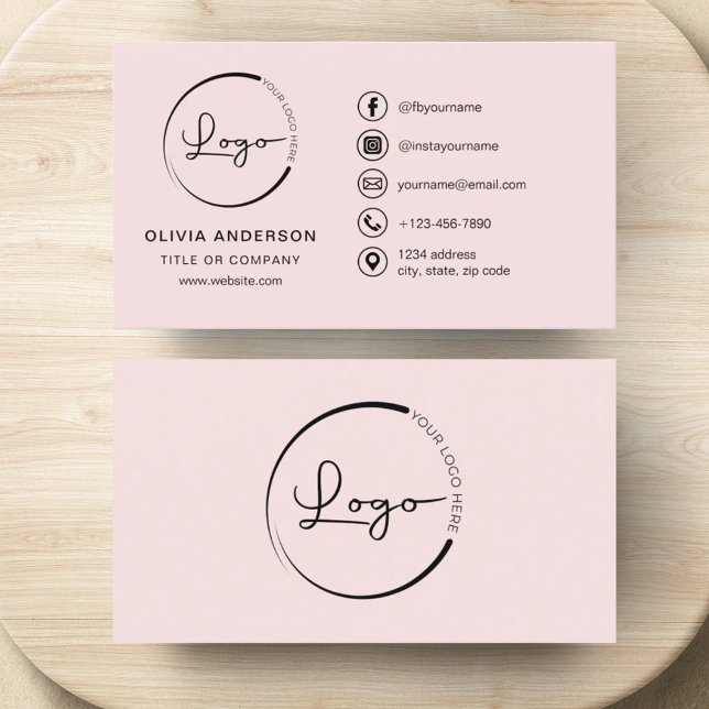Professional Blush Pink Business Logo Social Media Business Card (Creator Uploaded)