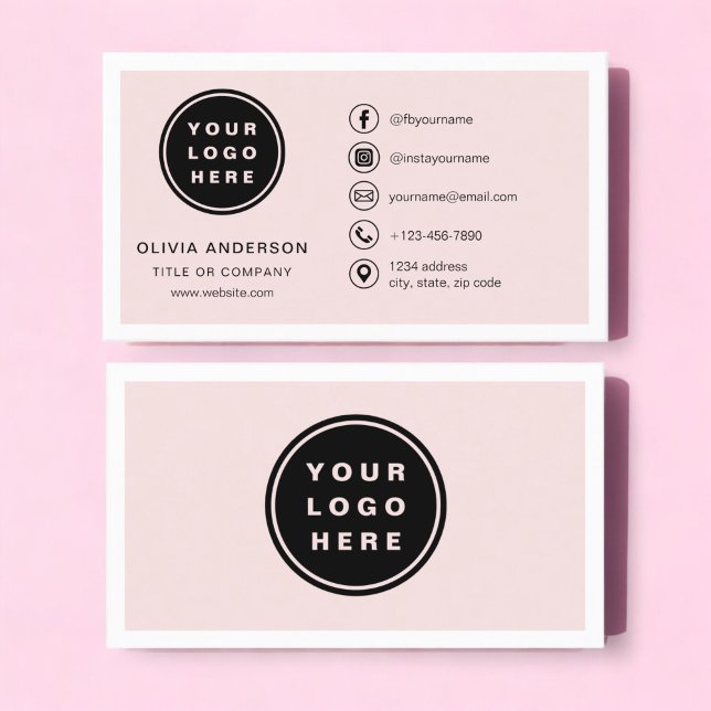 Professional Blush Pink Business Logo Social Media Business Card (Creator Uploaded)