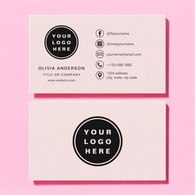 Professional Blush Pink Business Logo Social Media Business Card (Creator Uploaded)