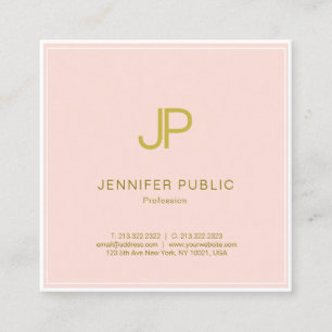 Professional Blush Pink Gold Elegant Monogram Square Business Card