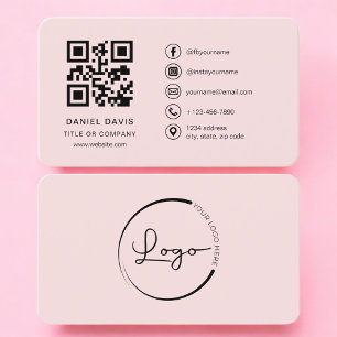 Professional Blush Pink Logo QR Code Business Card