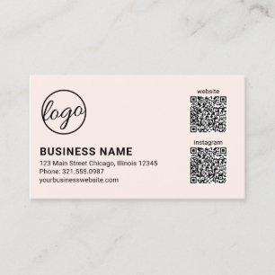 Professional Blush Pink Logo QR Code Modern Business Card