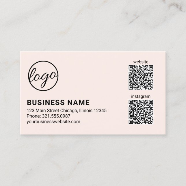 Professional Blush Pink Logo QR Code Modern Business Card (Front)