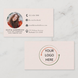 Professional Blush Pink Photo Logo Social Media Business Card