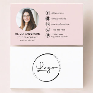 Professional Blush Pink Photo Logo Social Media Business Card