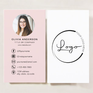 Professional Blush Pink Photo Logo Social Media Business Card