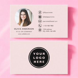 Professional Blush Pink Photo Logo Social Media Business Card