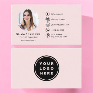 Professional Blush Pink Photo Logo Social Media Business Card