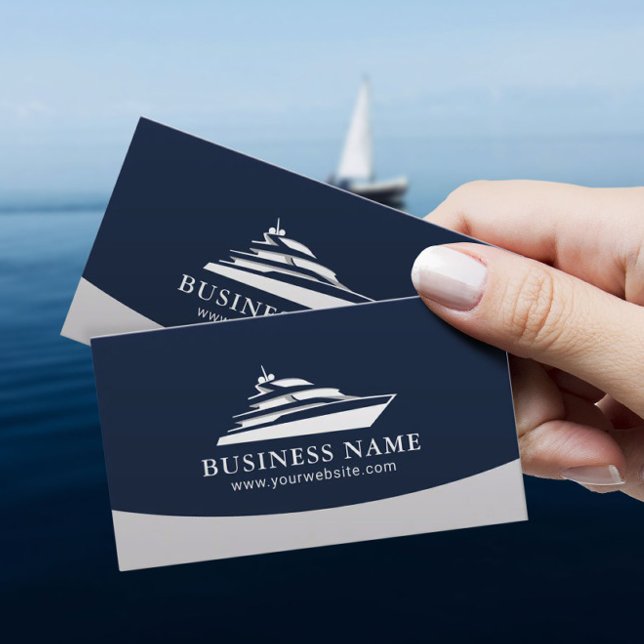 Professional Boat Rentals Sales Maintenance Navy Business Card (Creator Uploaded)
