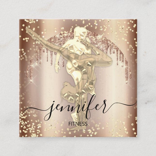Professional Body Fitness Dance Rose Gold School Square Business Card (Front)
