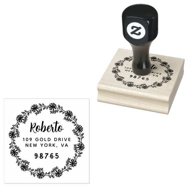 Professional   Bold Botanical Wreath Custom  Rubber Stamp (Stamped)