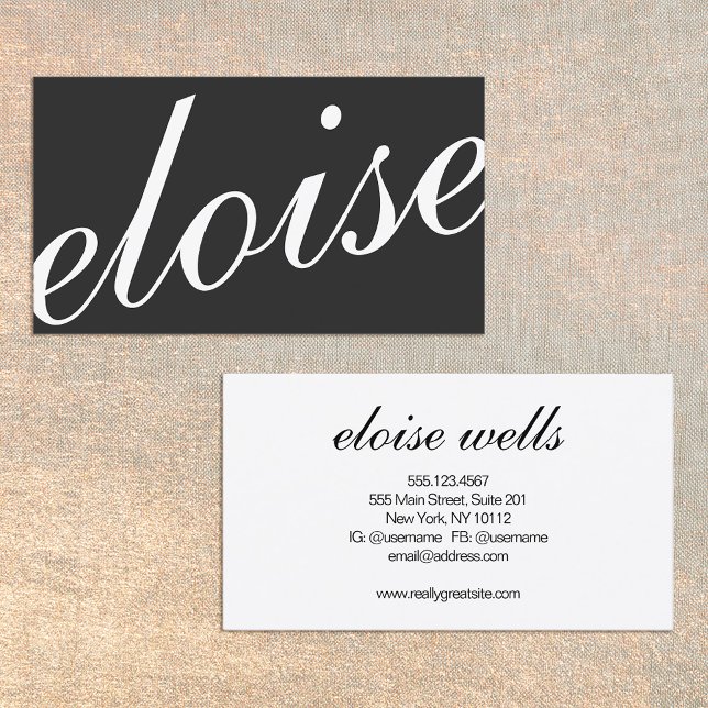 Professional Bold Script Black and White Business Card (Creator Uploaded)