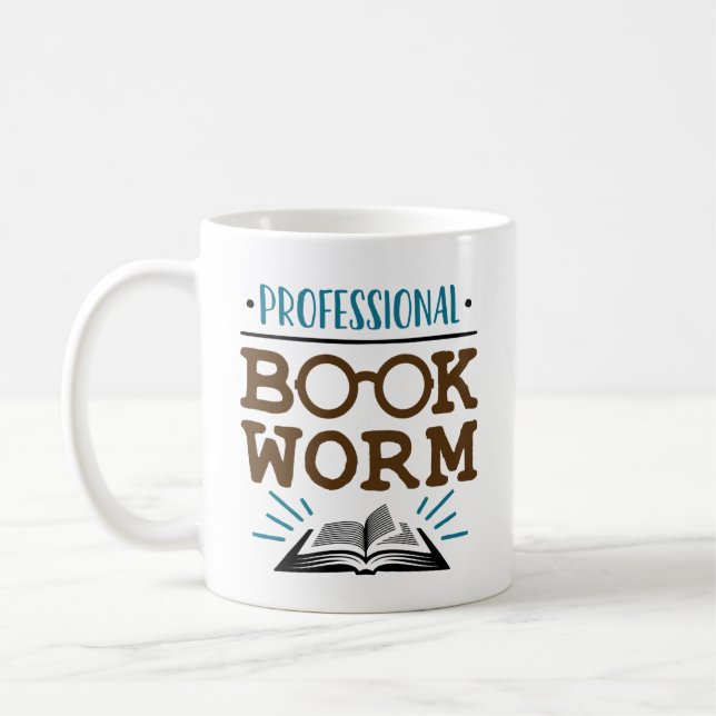 Professional Bookworm Avid Book Reader Coffee Mug (Left)